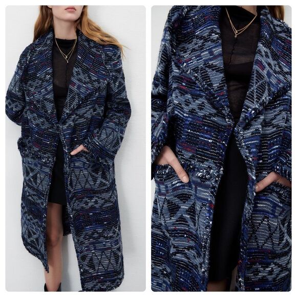 ZARA FLUID JACQUARD COAT LIMITED EDITION - Picture 2 of 12